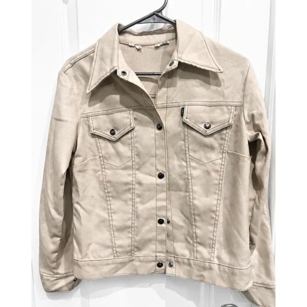 Levi’s Women’s Large Cream Denim Trucker Jacket Owl Embroidery